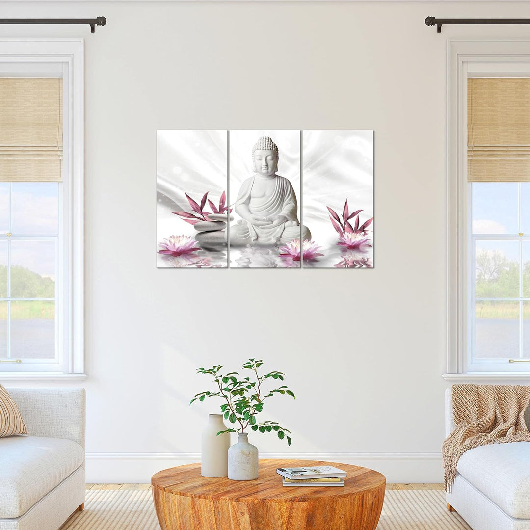 Runa Art Wandbilder Buddha Feng Shui Bild XXL Wohnzimmer Schlafzimmer Grau Rosa Wellness Zen 120 x 8
