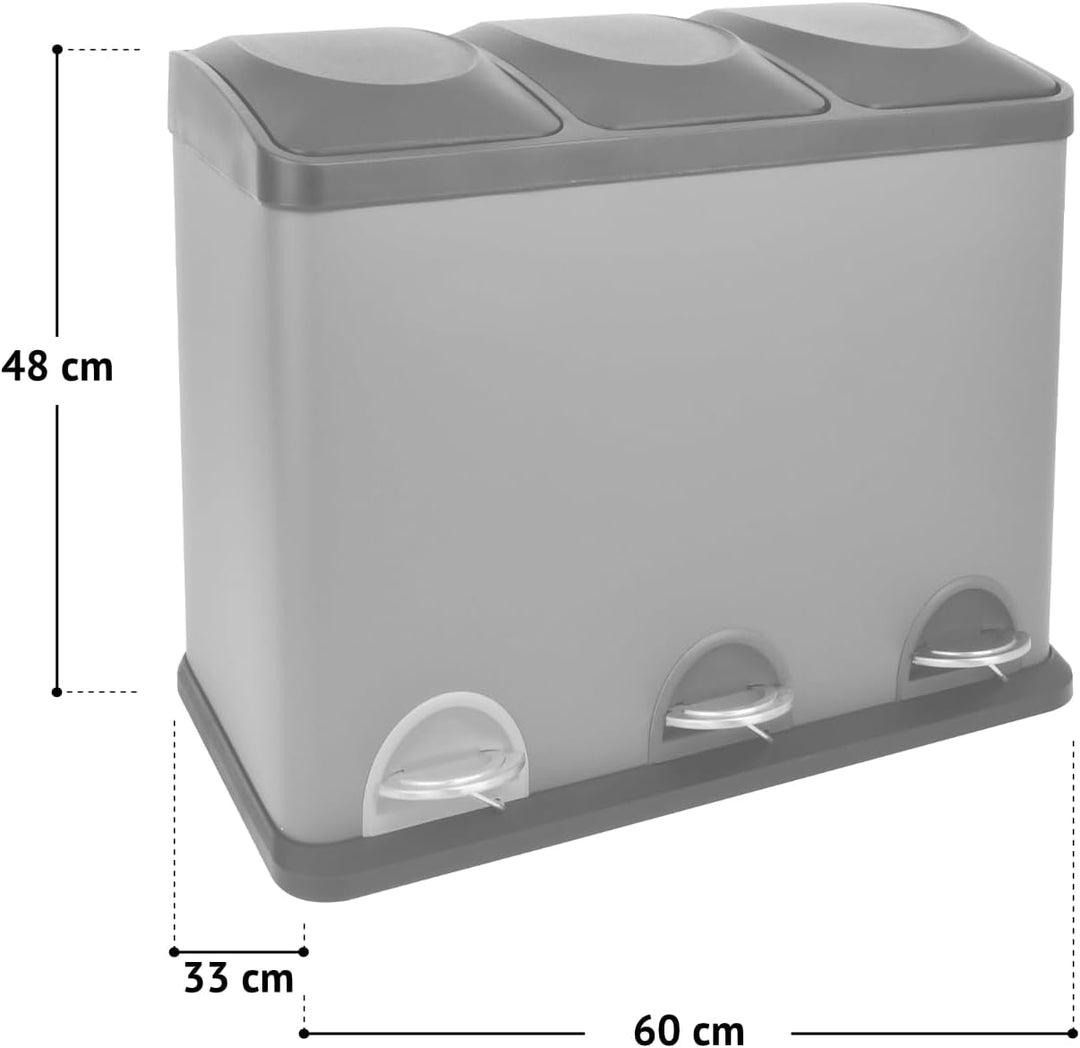 SVITA TC3X15 Treteimer Edelstahl 45 Liter Silber 3X 15L dreifach Abfalleimer 3er-Mülleimer Mülltrenn