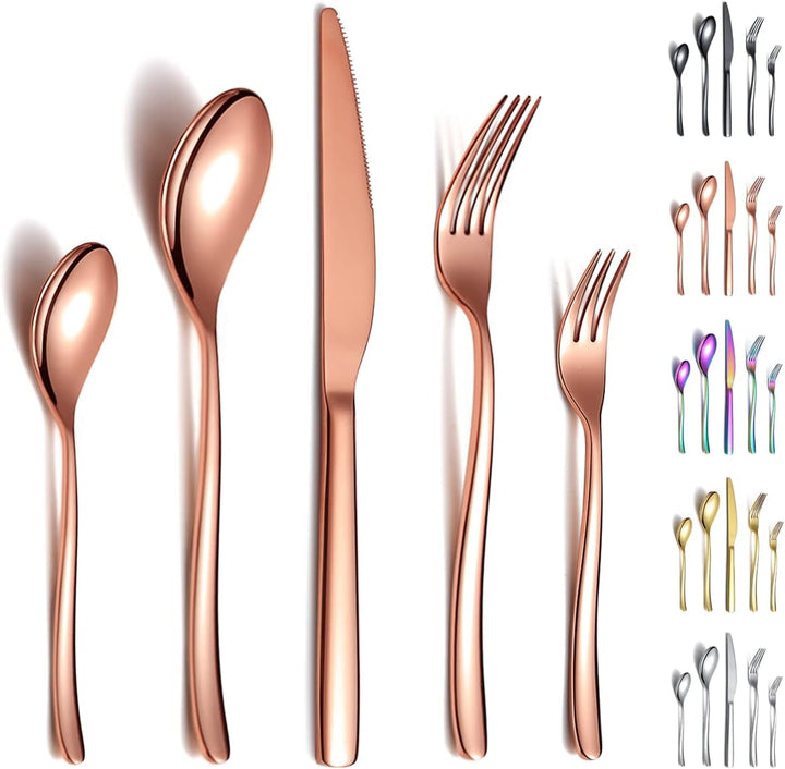 Berglander Roségold Besteck-Set 30-teilig, Robustes Edelstahl-Titan-Kupfer-Besteck-Set Besteck-Set R