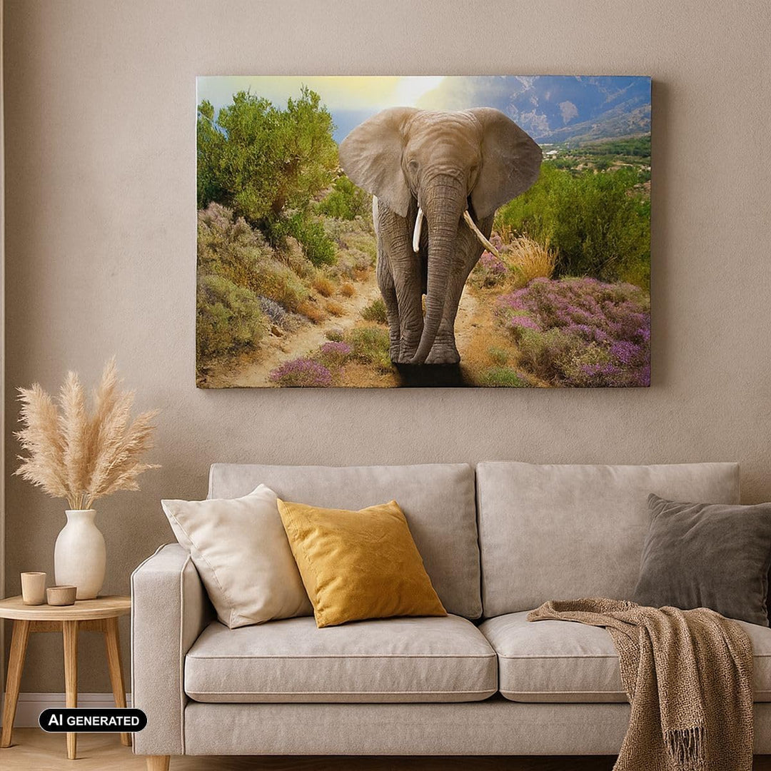 Bilder auf Leinwand 100x70cm Leinwandbild Tiere Afrika Elefanten Spaziergang Gross Wanddeko Bild Sch