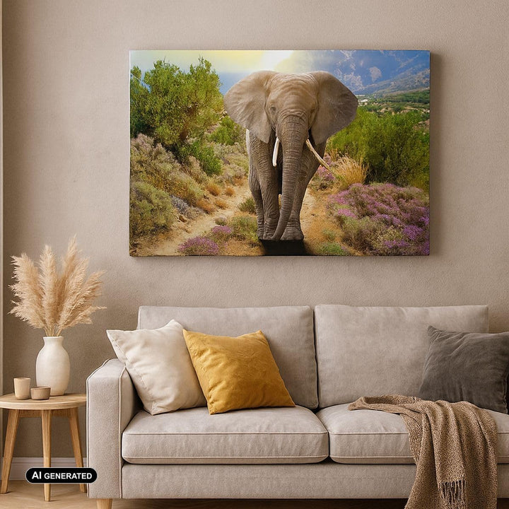 Bilder auf Leinwand 100x70cm Leinwandbild Tiere Afrika Elefanten Spaziergang Gross Wanddeko Bild Sch
