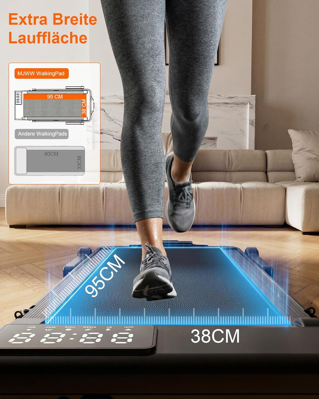 MJWW Walking Pad mit Steigung 6%, Laufband für Zuhause & Büro 136 KG mit Smart App 6 km/h & 12 km/h,