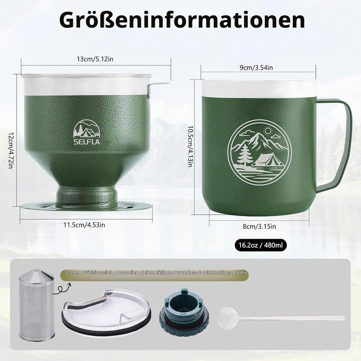 Edelstahl-Kaffeetropfer-Set, Outdoor-Kaffeetropfer, Wiederverwendbarer Filter &amp; Isolierbecher (473ml