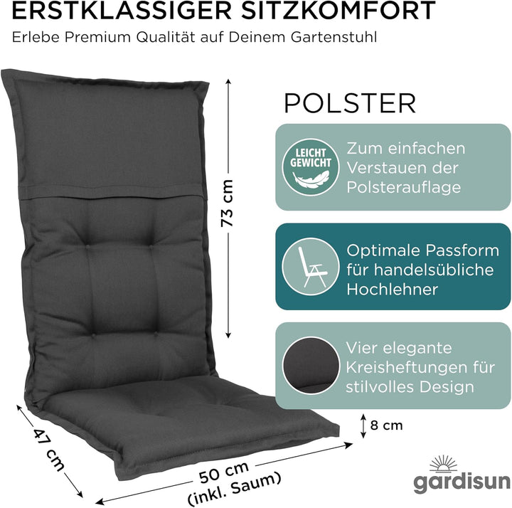 gardisun Gartenstuhlauflagen Hochlehner I Extra Dicke Sitzauflagen I Made in EU I Ideale Polsteraufl
