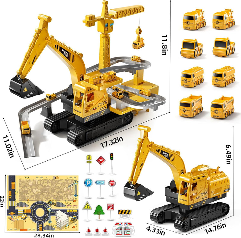 TEMI 3 4 5 6 7-jährige Jungen BAU LKW Spielzeug für Ingenieurbagger Bahn, Bagger Kran Spielzeug für