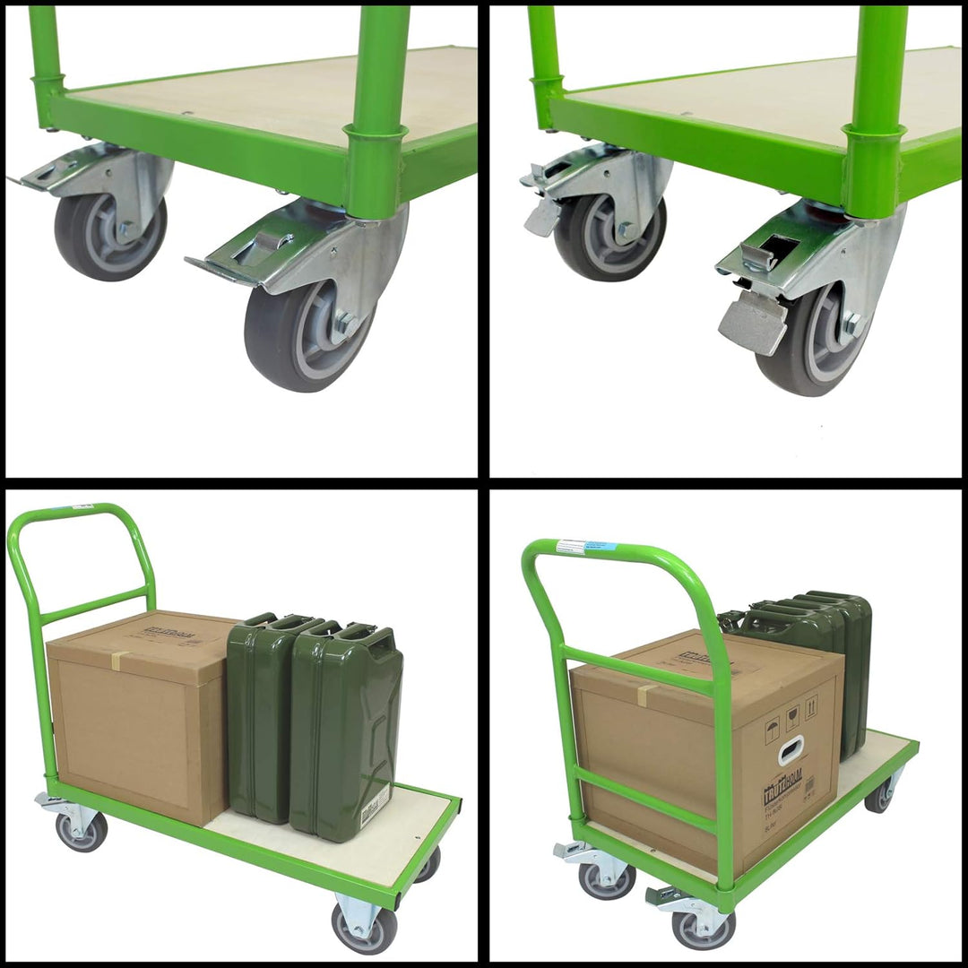 TRUTZHOLM Plattformwagen mit Feststellbremsen | 500 kg | 100 x 52 x 95 cm | Transportwagen Griff abn
