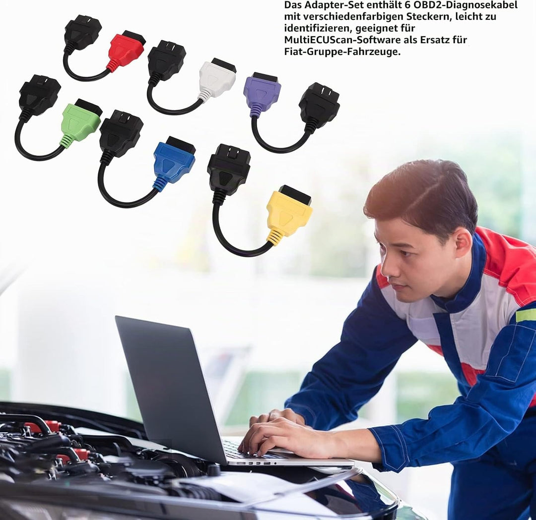 OBD2 Diagnosekabel, 6 Stück für Multi-ECU-Scan-Adapterkabel, OBD2-Diagnose-ECU-Scan-Tool-Kabel, Ersa
