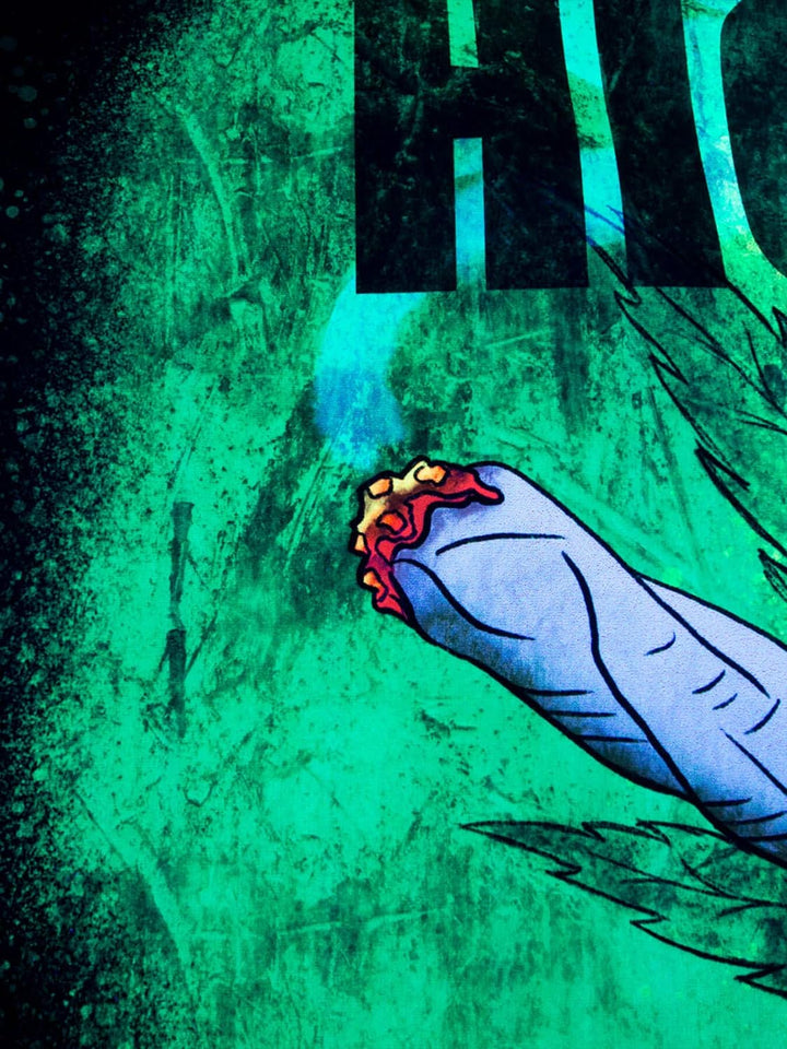 PSYWORK Schwarzlicht Stoffposter Neon | Joint Ganja High Life | 0,6 x 0,9m | UV-aktiv | fluoresziere