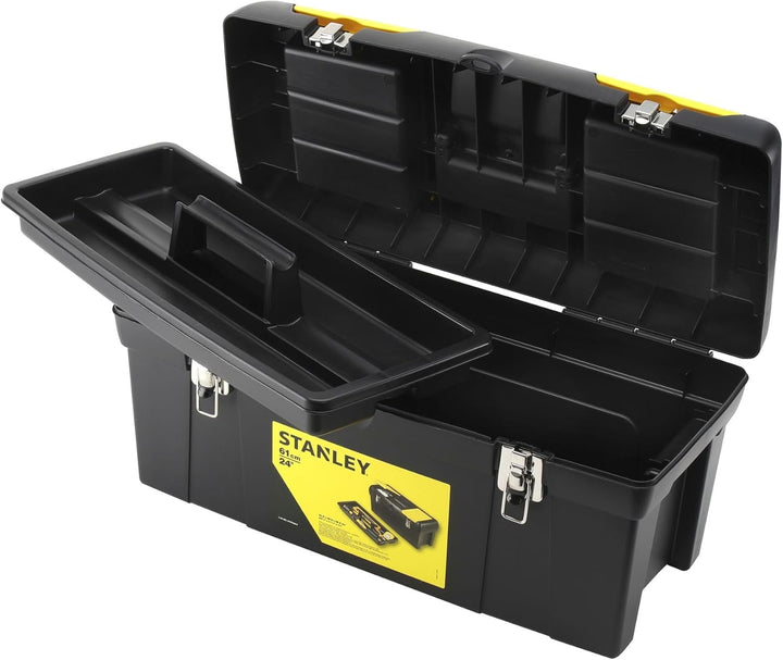 Stanley Werkzeugbox Millenium (24 Zoll, mit herausnehmbarer Ablage, 2 Organizern, Metallschliessen,
