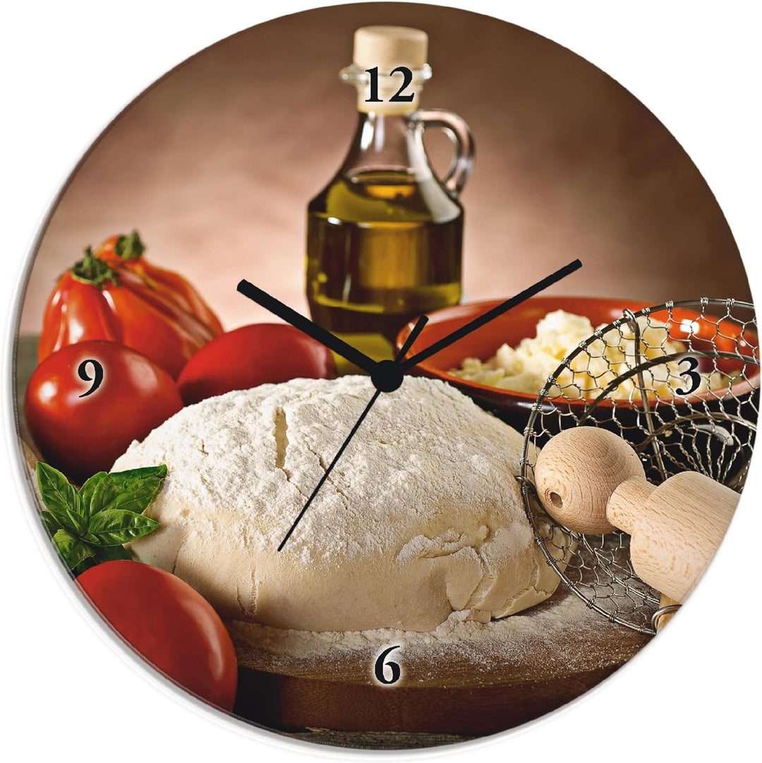 ARTLAND Wanduhr ohne Tickgeräusche Glas Funkuhr Ø 30 cm Rund Lautlos italienisches Essen mediterran