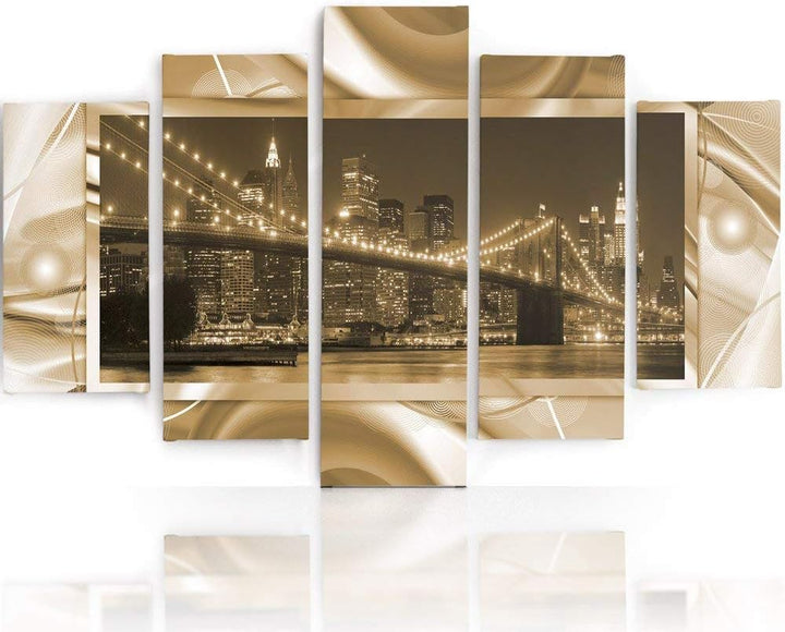 Feeby Frames, Leinwandbild Bilder Wand Bild - 5 Teile - Wandbilder Kunstdruck (New York City, BRAUN)
