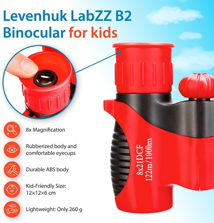 Levenhuk LabZZ B2 Red Berry Kompakt-Fernglas für Kinder, Farbe Rot, Red Berry
