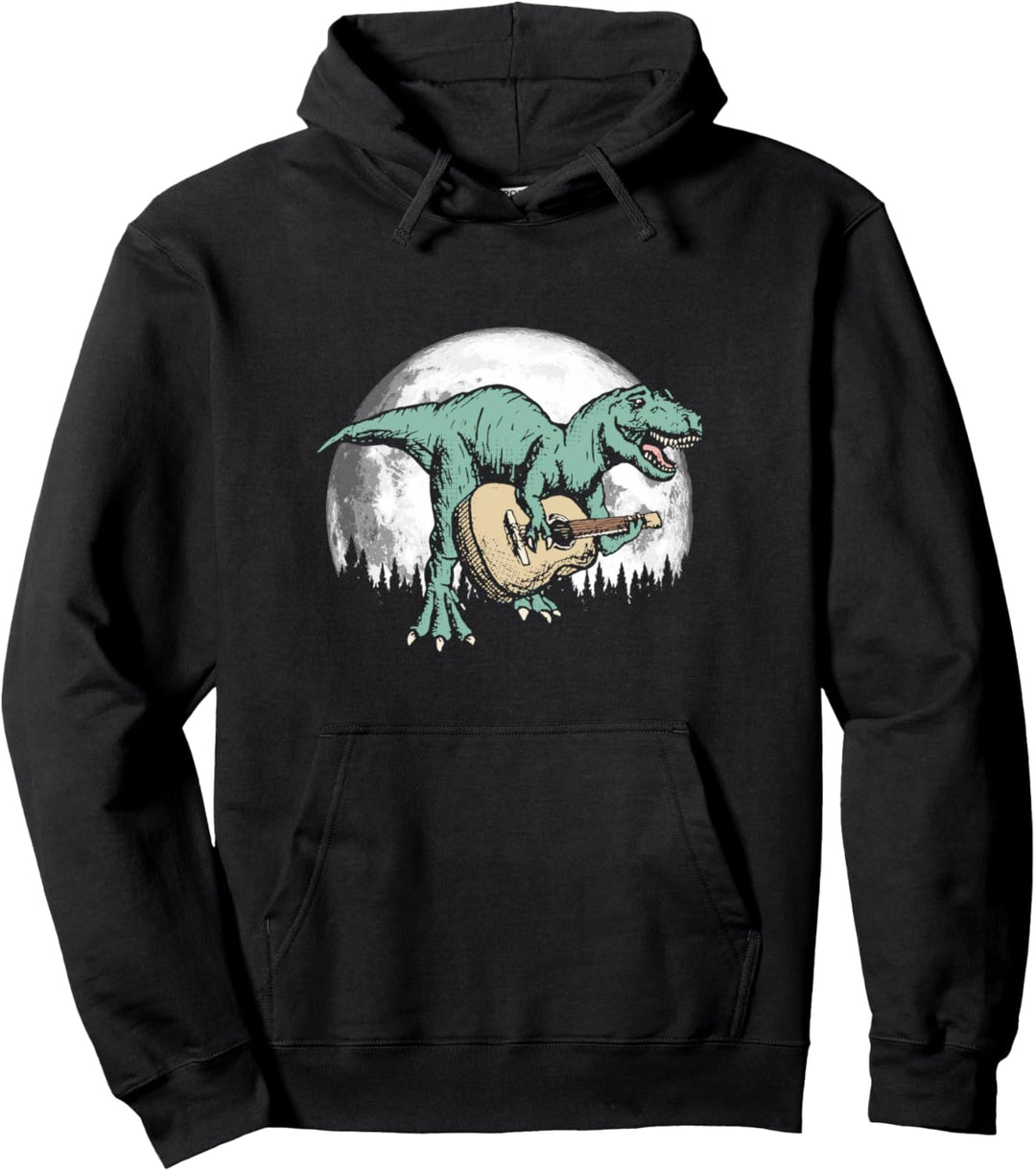 Dinosaur and Acoustic Guitar Funny Tyrannosaurus Music Retro Pullover Hoodie