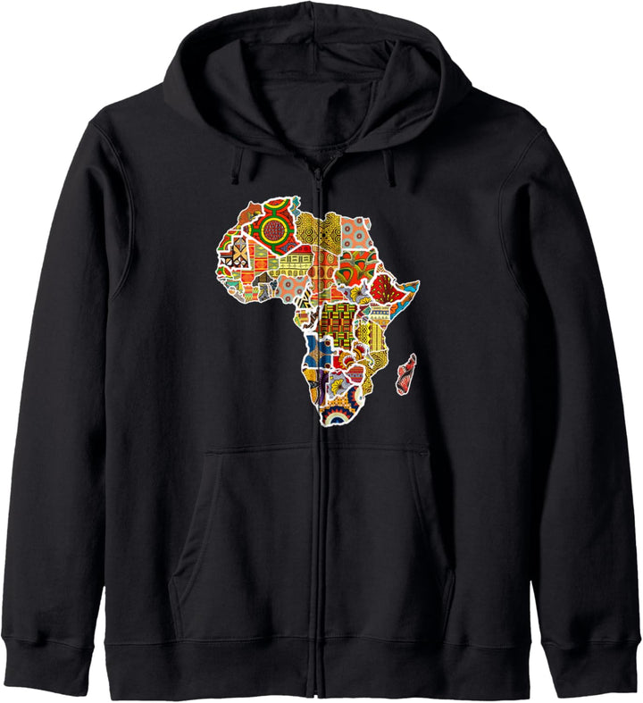 Bold Africa Pattern Fabric Print with African map Kapuzenjacke