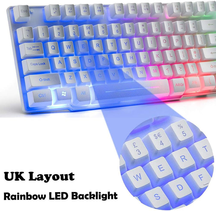 UK-Layout 4-in-1 Gaming-Tastatur und Maus-Set, Regenbogen-Hintergrundbeleuchtung, USB Gaming-Tastatu