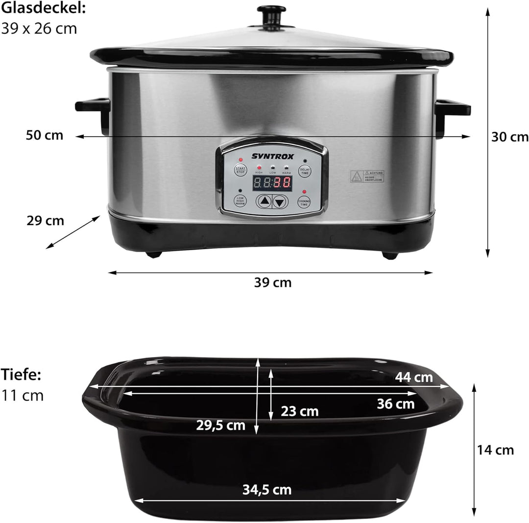 Syntrox Germany Digitaler Slow Cooker Schongarer 7,5L mit 3 Heizstufen, Timer und Warmhaltefunktion