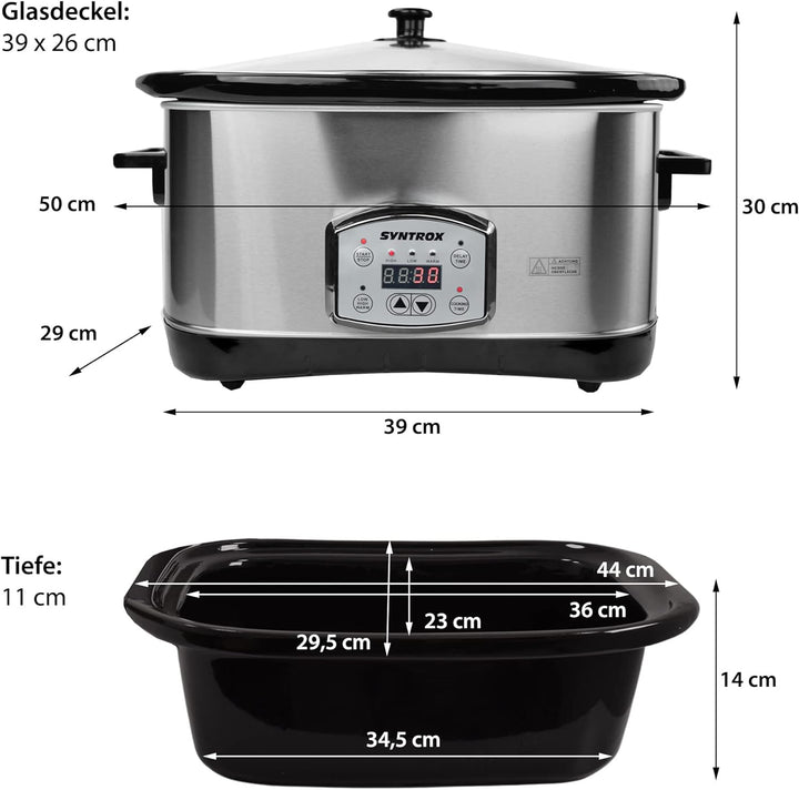 Syntrox Germany Digitaler Slow Cooker Schongarer 7,5L mit 3 Heizstufen, Timer und Warmhaltefunktion