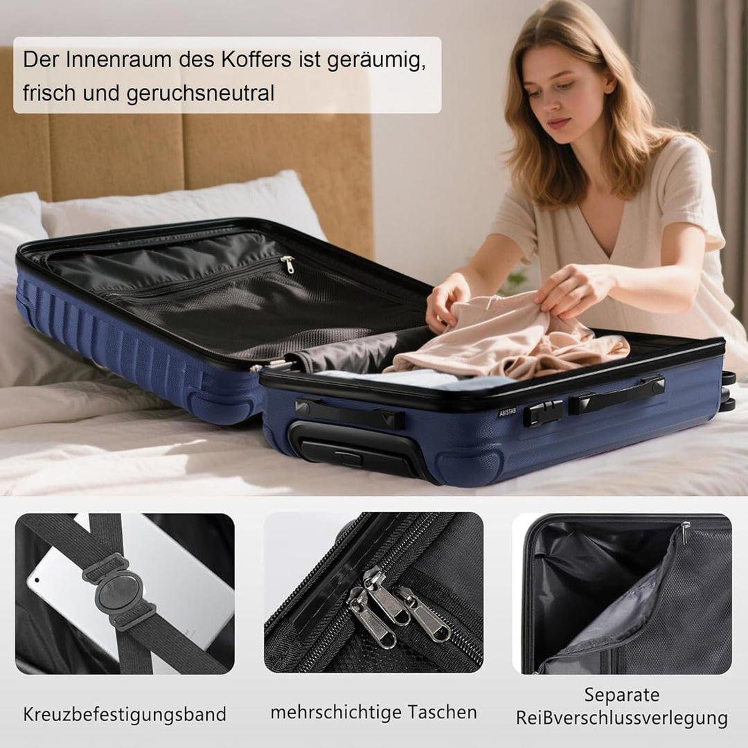 Koffer Trolley gross 76x51x30cm, Hartschalen Reisekoffer mit 4 Rollen & Zahlenschloss, leicht Handge