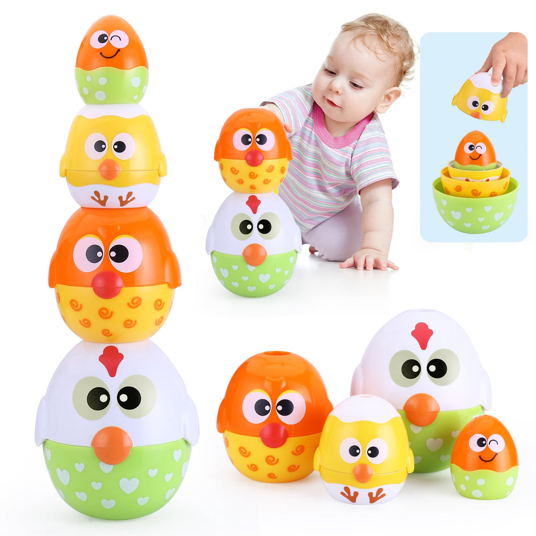 MOONTOY Baby Stapelspielzeug ab 1 Jahr，8 PCS Ei Stapelturm Ab 1 Jahr，Montessori Spielzeug ab 8 10 11