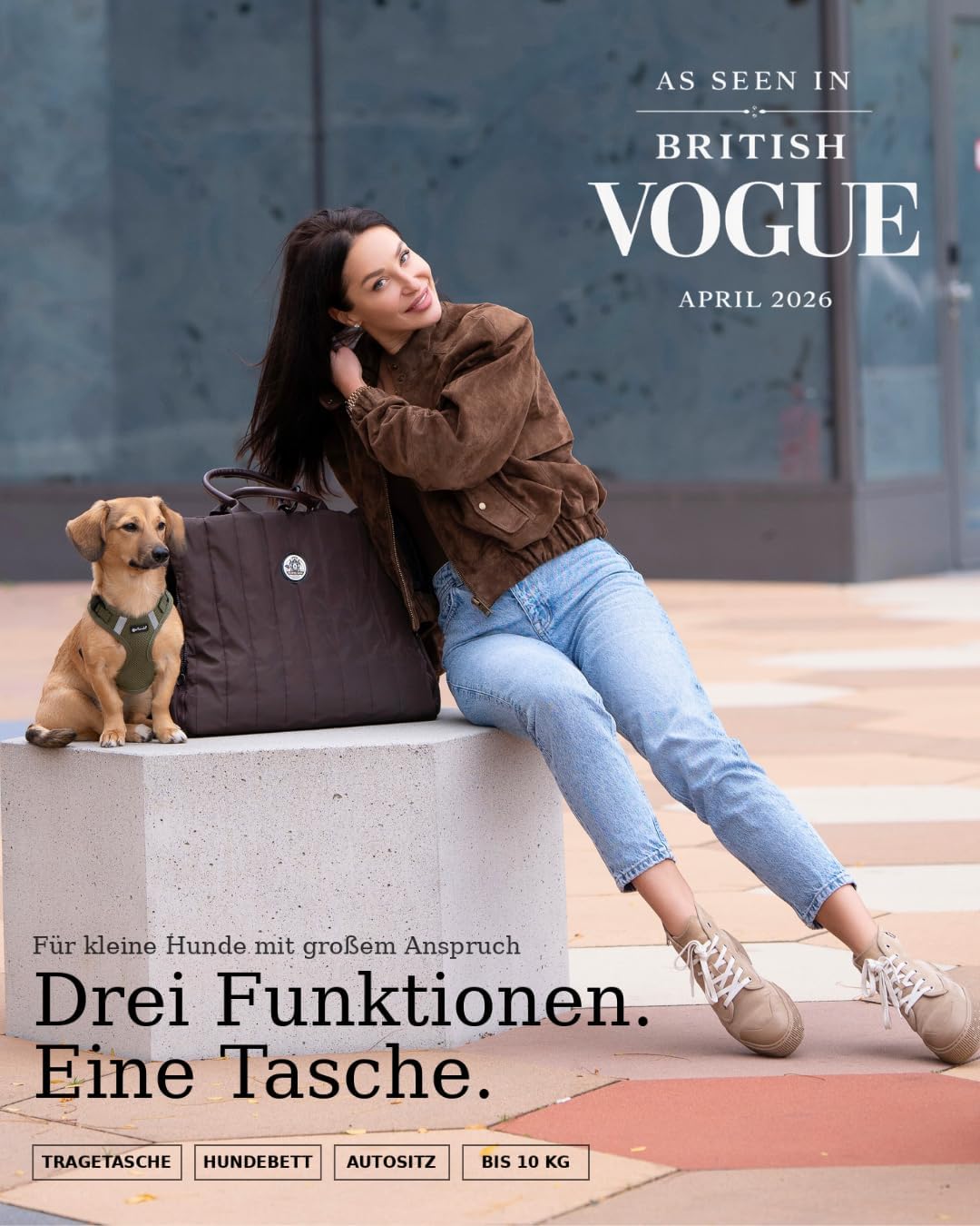 Hundetragetasche Donna 3-in-1 Tragetasche, Autosutz & Reisebett-orthopädisch Memory Foam, veganes Le