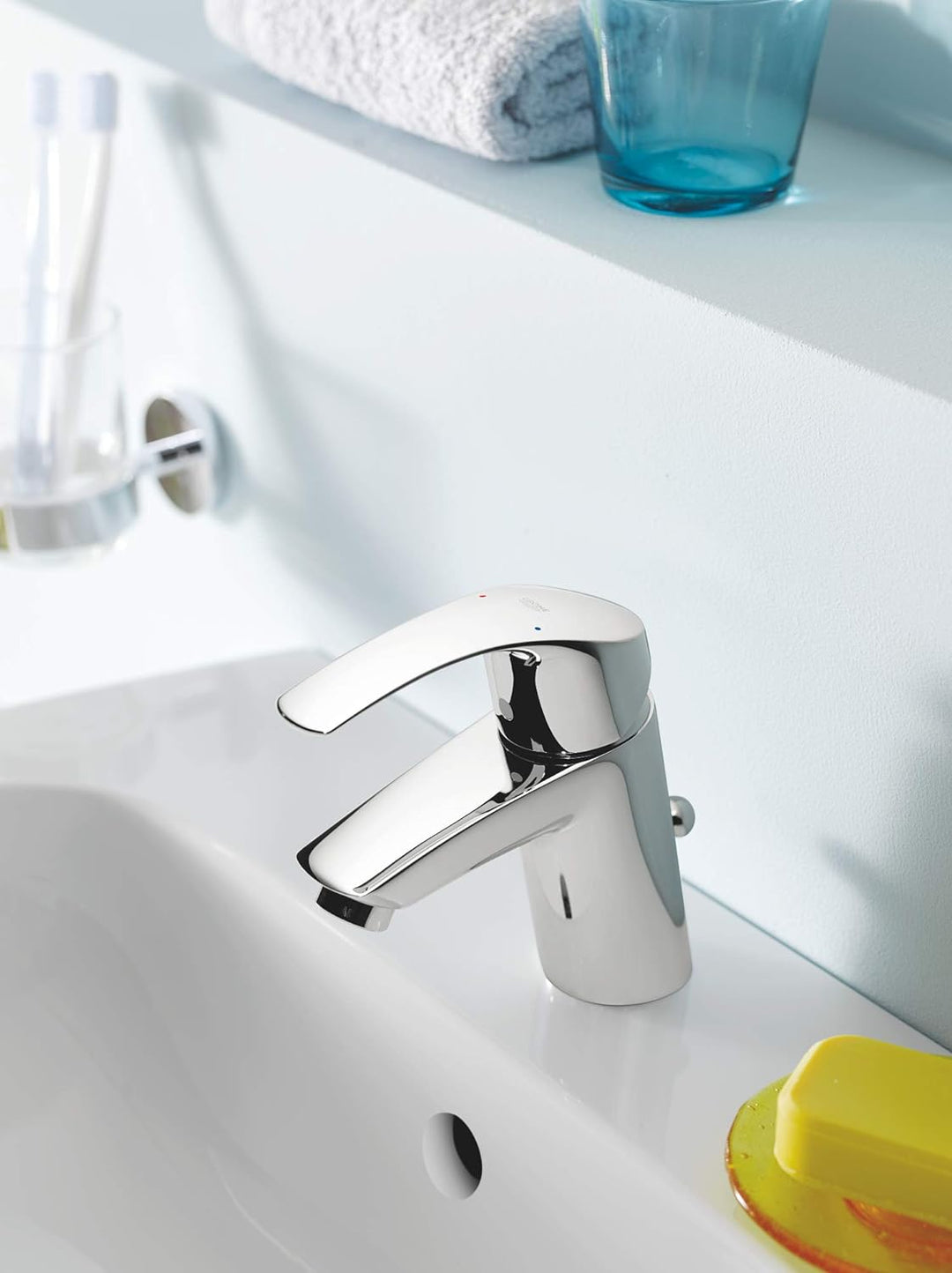 GROHE Eurosmart - Einhand-Waschtischarmatur für das Bad (S-Size, mit Zugstange, Ablaufgarnitur, Temp