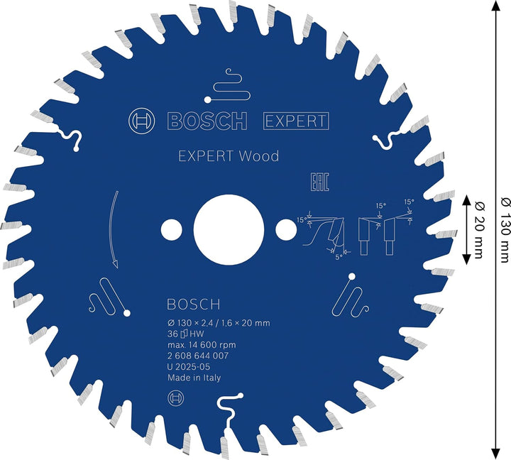 Bosch Professional 1x Kreissägeblatt Expert for Wood (Holz, Sägeblatt Ø 130 x 20 x 2,4 mm, 36 Zähne,