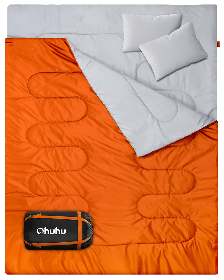 Ohuhu Doppelschlafsack, Schlafsack 2 Personen 220x150cm Schlafsack Outdoor mit 2 Kissen Deckenschlaf
