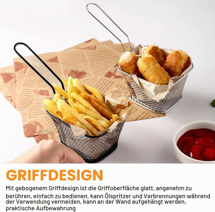 12 Stück Pommes Körbchen: Klein Edelstahl Frittierkorb Silber Pommeskörbchen, Korb für Frittiertes E