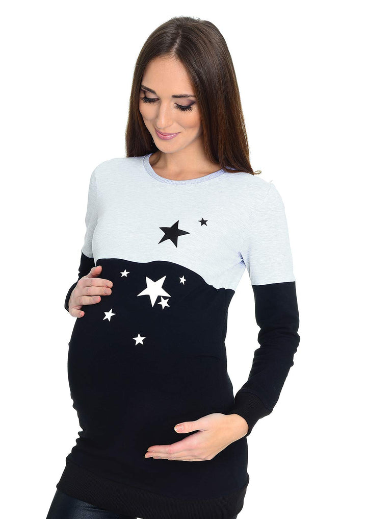 Mija - 2 in1 Fabulous Stillpullover & Umstandspullover Still Sweatshirt 9086, M Schwarz / Melange /