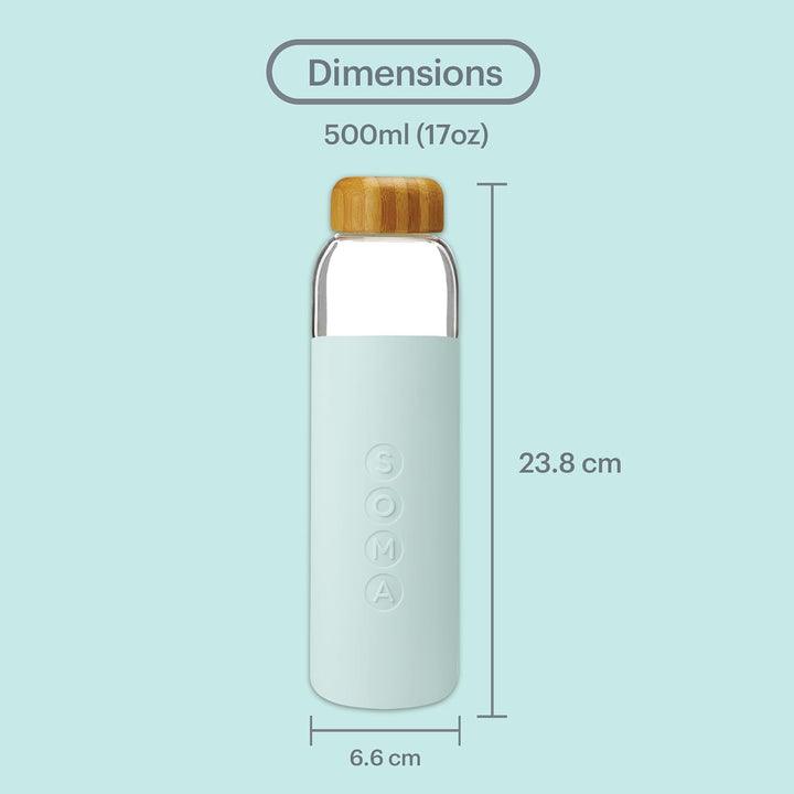 SOMA Glas-Wasserflasche mit Silikonhülle, BPA-frei, Minze, 500 ml 17oz Mint, 503 ml Mint