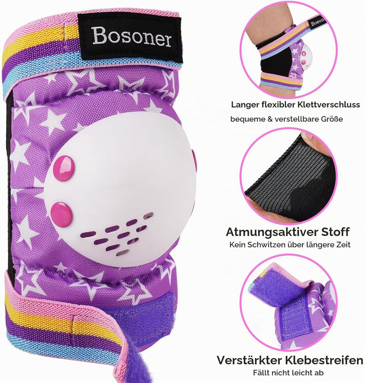 BOSONER Knieschoner Kinder Schoner Inliner Protektoren 6er Set Schützer Inliner Inline Skates Knie U