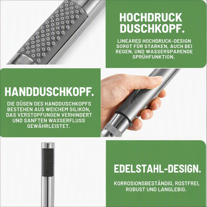 Handbrause für Badezimmer, Verchromt. (Silber mit Wasserrohr), Silber mit Wasserrohr