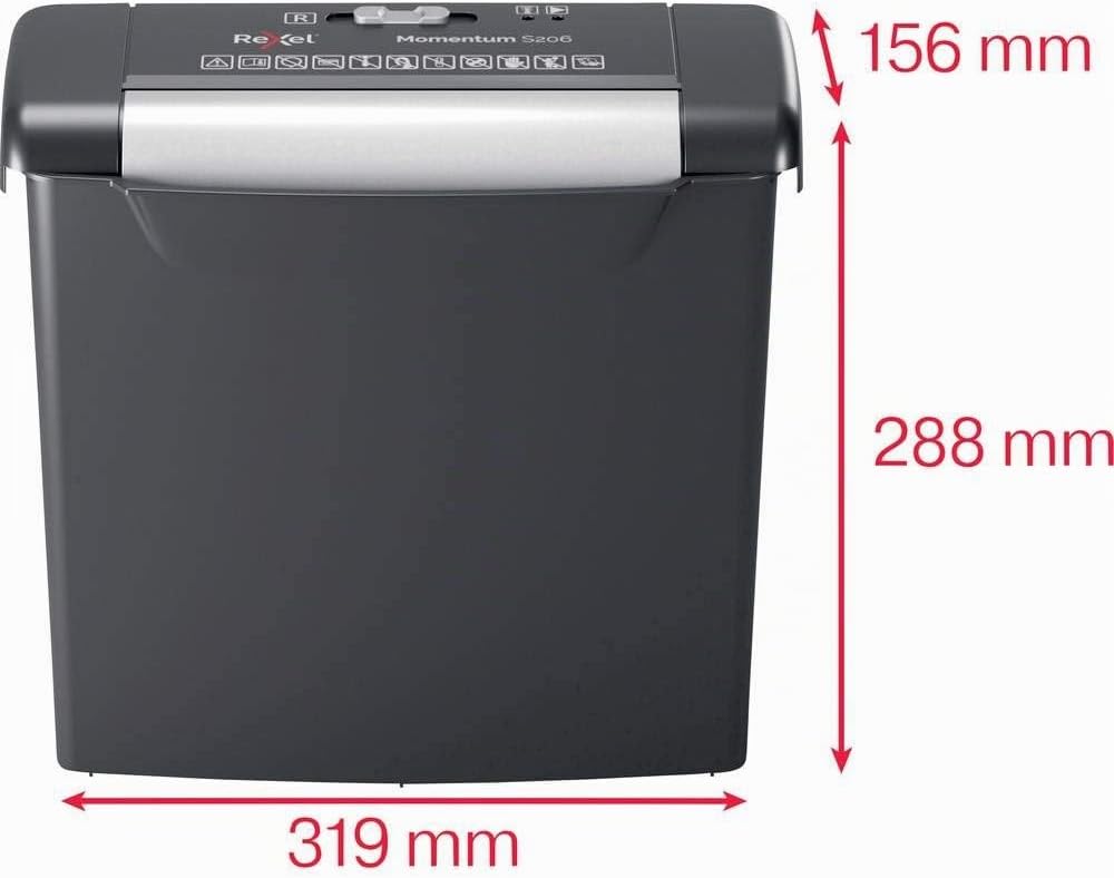 Rexel Aktenvernichter Momentum S206, Streifenschnitt, 7-6 Blatt A4 (70-80 g/m²) Kapazität, Sicherhei