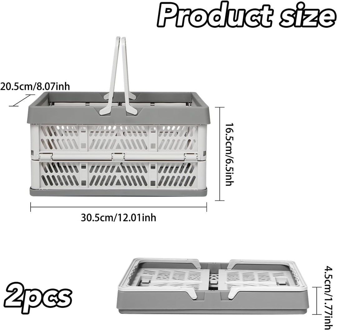 2 Stück Camping Klappbox Plastik mit Griffen für Küche(38x25x20cm) | Grau, Platzsparend Faltkiste Ei