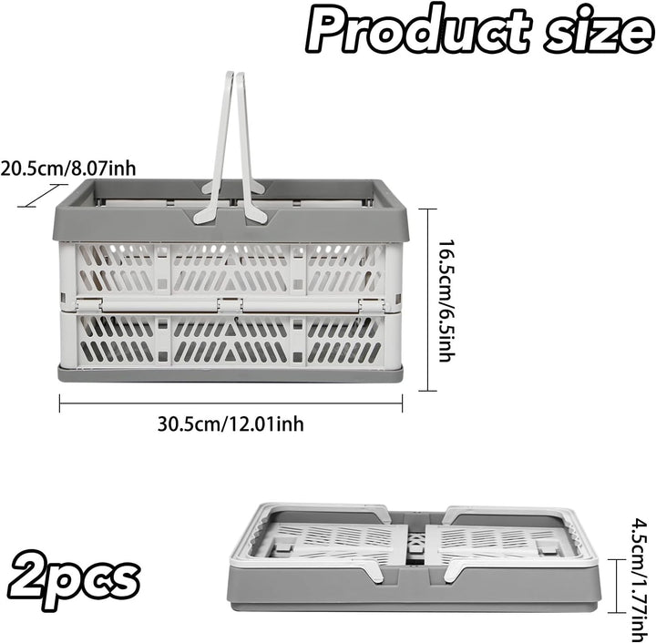 2 Stück Camping Klappbox Plastik mit Griffen für Küche(38x25x20cm) | Grau, Platzsparend Faltkiste Ei