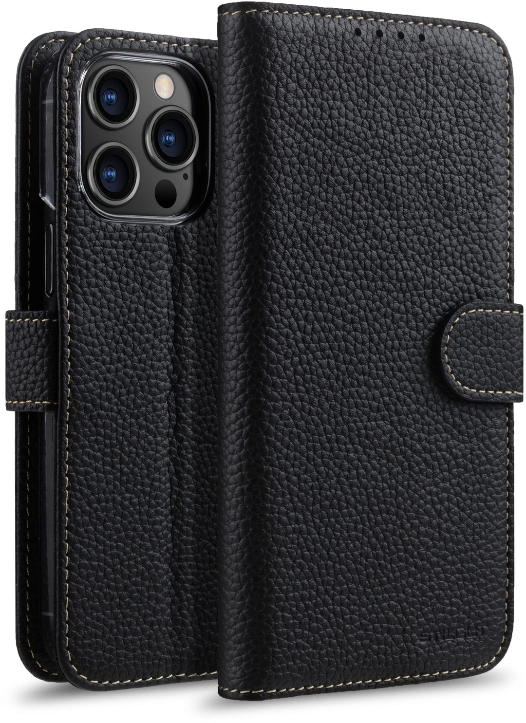 STILGUT Talis kompatibel mit iPhone 14 Plus (6.7") Hülle mit Kartenfach aus Leder, Flip Cover, Handy