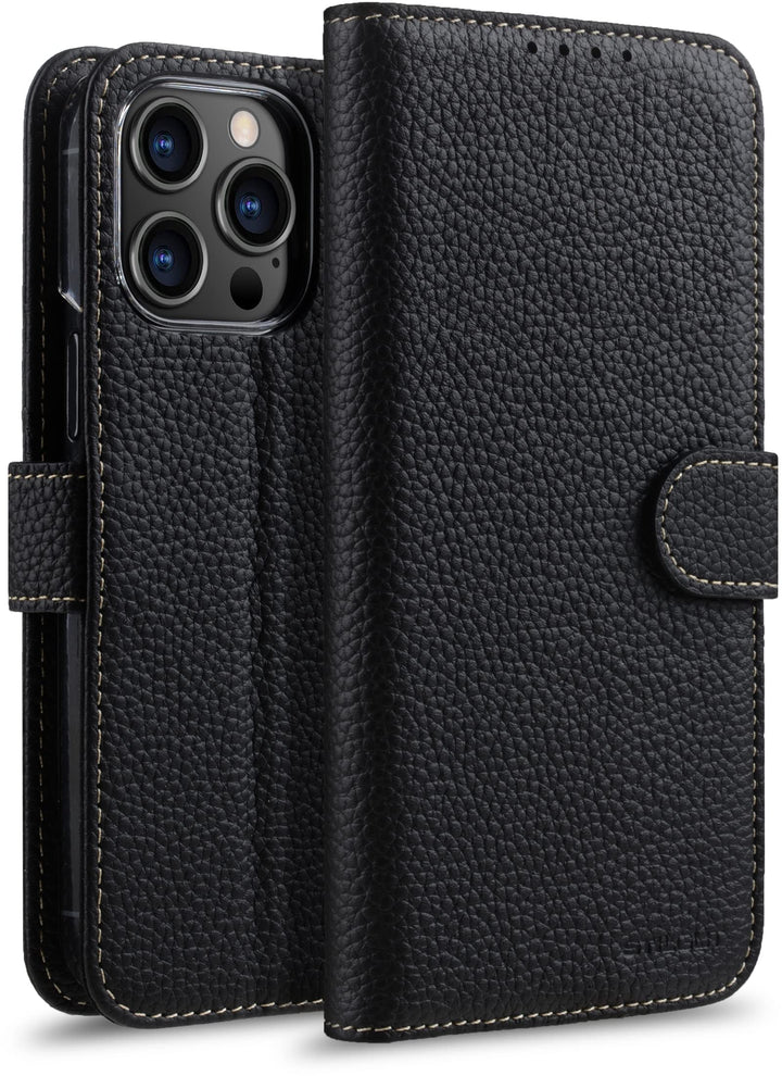 STILGUT Talis kompatibel mit iPhone 14 Plus (6.7") Hülle mit Kartenfach aus Leder, Flip Cover, Handy