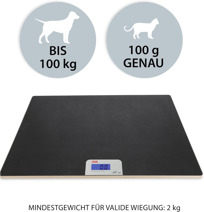 ADE Digitale Tierwaage bis 100 kg | grosse Hundewaage XL | extra leicht und flach | pfotenfreundlich