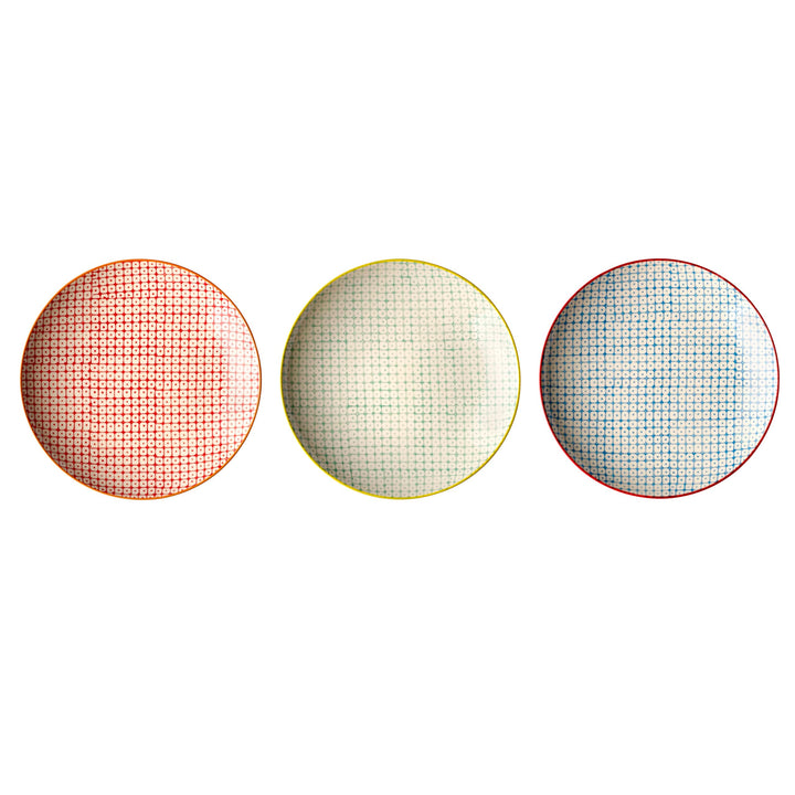Bloomingville Teller Carla, rot blau grün, Keramik, 3er Set 25 cm Rot Blau Grün, 25 cm Rot Blau Grün