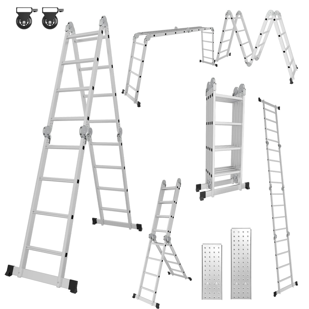 Fiqops 4x4 Mehrzweckleiter 470cm 7 in 1 Alu Leiter Vielzweckleiter Klappleiter Haushaltsleiter Arbei