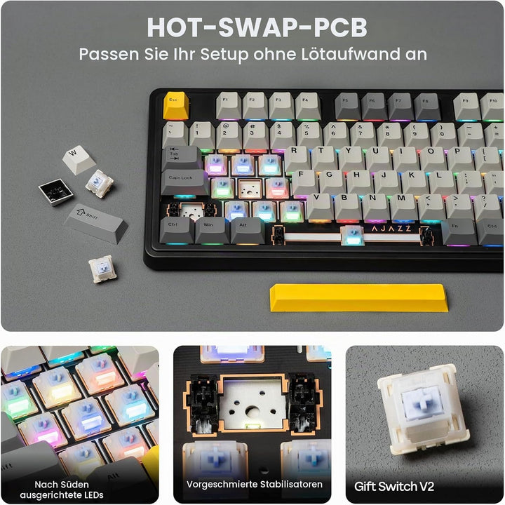 MechLands AJAZZ AK980 98% Mechanische Tastatur, BT5.0/USB-C/2.4GHz Wireless Gaming Tastatur, Hot Swa