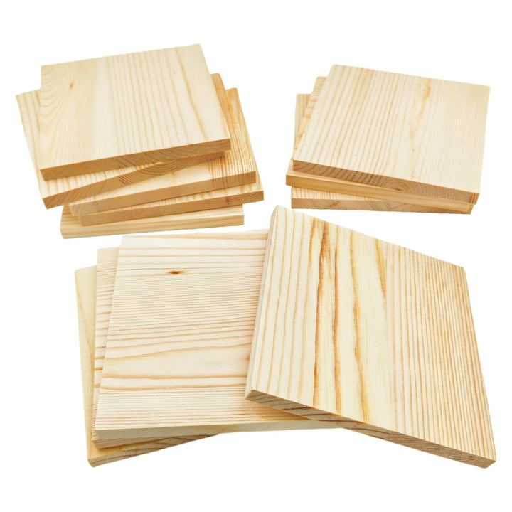 Unlackierte quadratische Holzblöcke zum Basteln, 10 x 10 x 0,8 cm, blanko, dünne Holzquadrate aus Ki