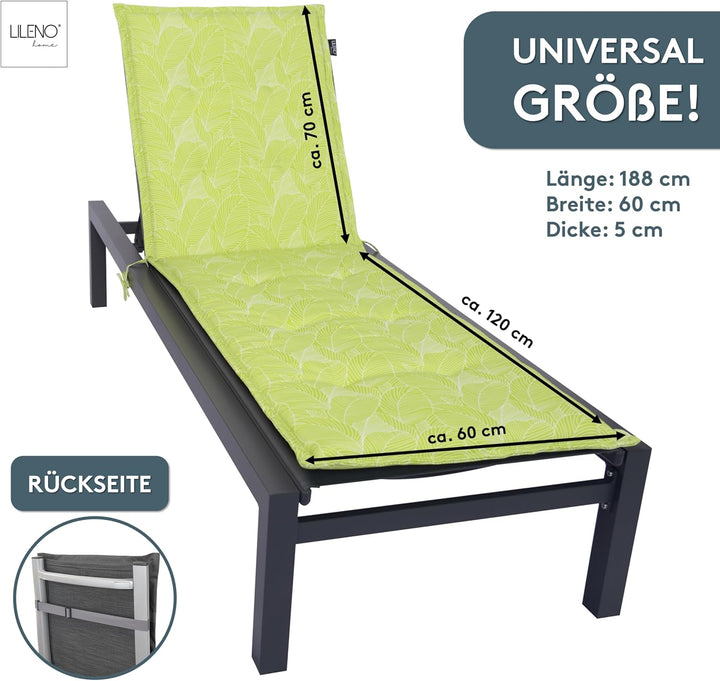 LILENO HOME Sonnenliege Auflage als [1er Set - Rollliege] in Blätter Grün - Gartenliegen Auflage per