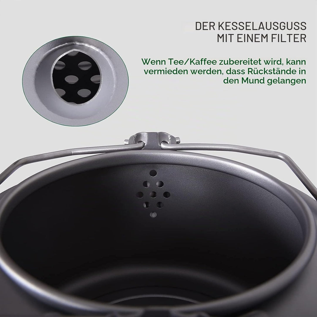 iBasingo 1L Titan Wasserkocher Camping Teekanne mit Grossem Fassungsvermögen mit Klappgriff &amp; Filter