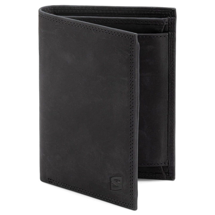 SERASAR | Leder Geldbörse Herren [Vintage] mit RFID Schutz | Schwarz | Echtleder | 12 Kartenfächer |