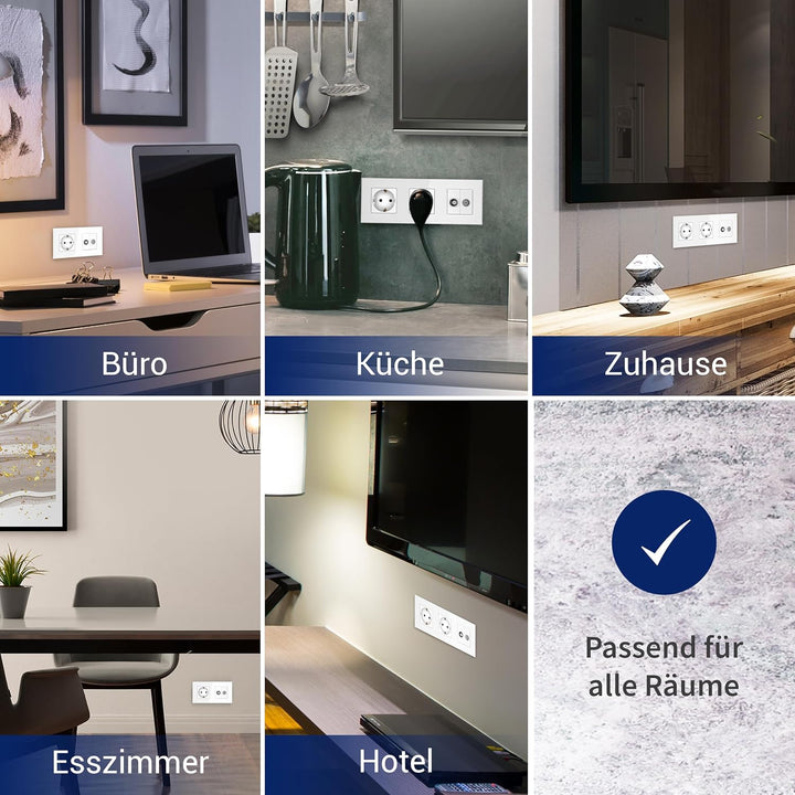 PULSAR Sat Kabel Dose Unterputz mit 3 Steckdosen 4-Fach Glas Weiss, Steckdose x3 mit Kabel Anschluss