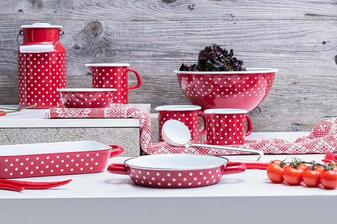 Riess, 0044-077, Eier- und Servierpfanne Ø 20cm, PÜNKTCHEN ROT, Rot, Emaille, Vol. (rec.): 0,7 Liter