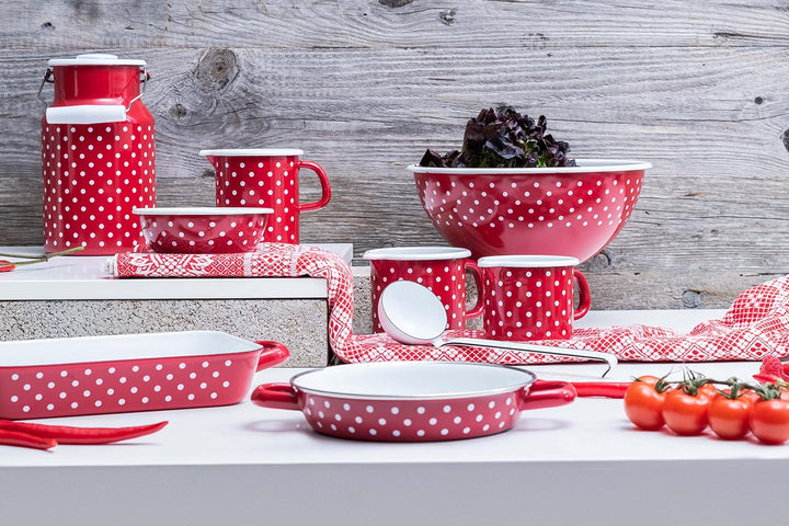 Riess, 0044-077, Eier- und Servierpfanne Ø 20cm, PÜNKTCHEN ROT, Rot, Emaille, Vol. (rec.): 0,7 Liter