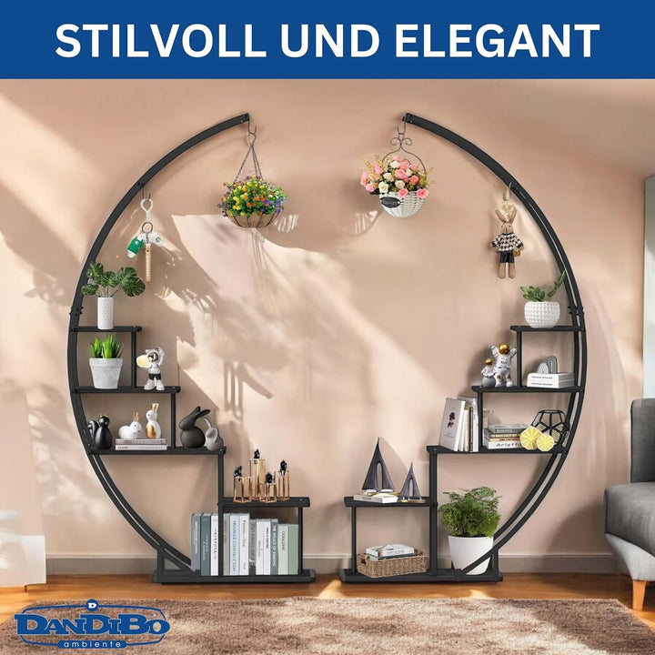 DanDiBo Blumenregal Indoor 170 cm Hoch Metall Schwarz Rund 96586 Blumentreppe Gross Halbrund Pflanze