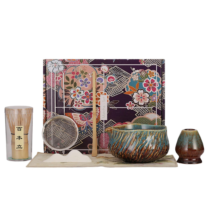Matcha Set 7 Teilig, Matcha Tee Set Mit Schale, Bambusbesen, Halter, Sieb Und Löffel, Keramik Teeset